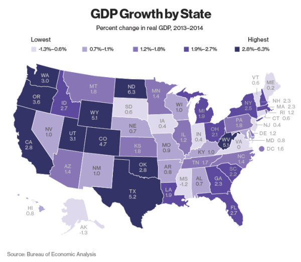 This Map Shows How Much Each State Grew Its GDP Last Year